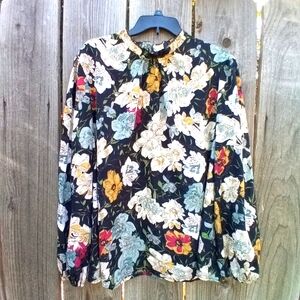EMERY ROSE TOP WOMEN 3XL BLACK FLORAL PRINT TUNIC PULLOVER HIGH NECK LONG SLEEVE